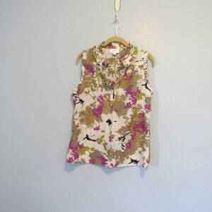 Ann Taylor LOFT Silk Cotton Blend Floral Print Ruffle Detail Tank Top Sz MP
